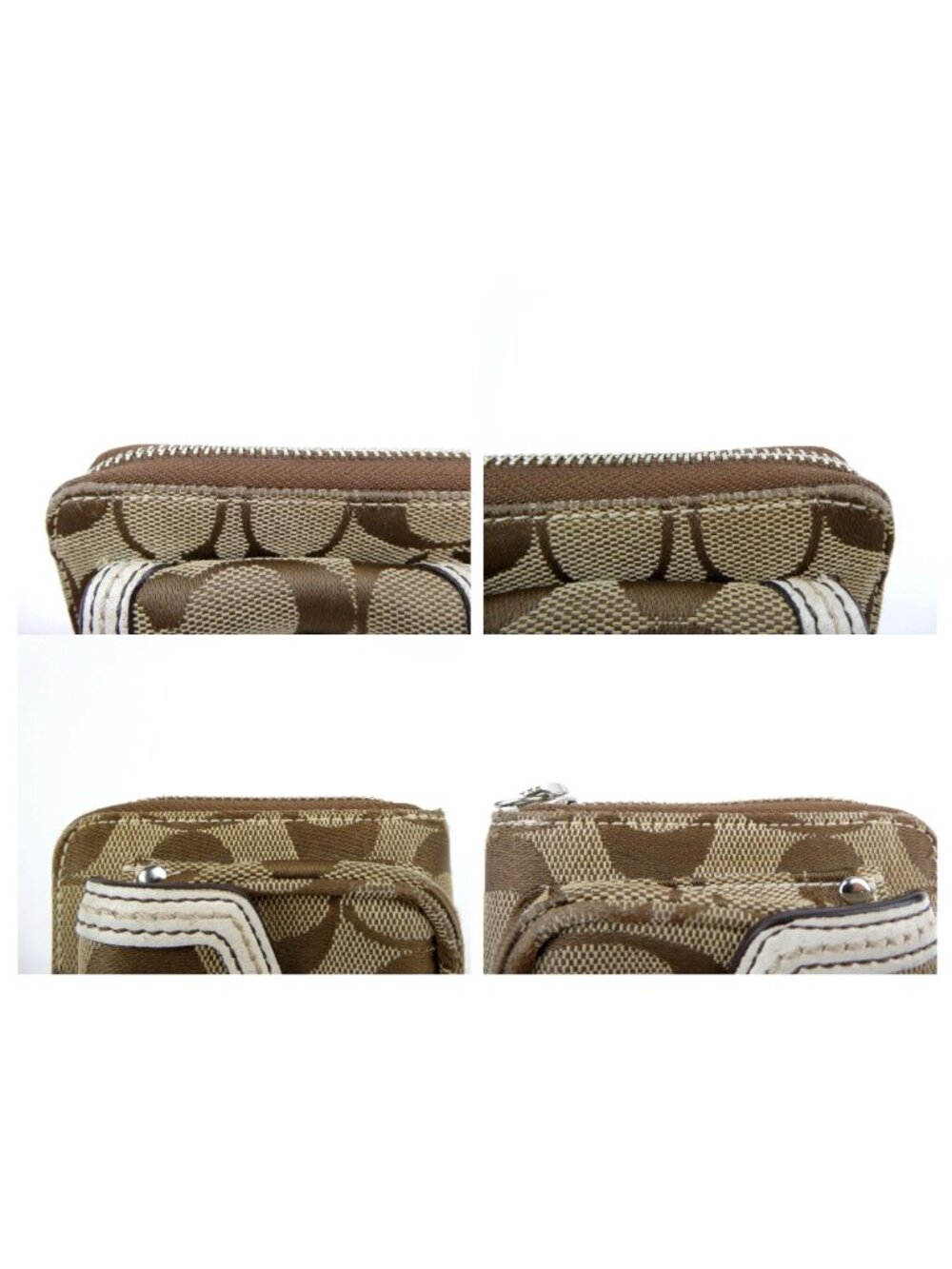 Coach Signature Khaki Chalk Zip Around Accordion Wallet - Picture 12 of 16